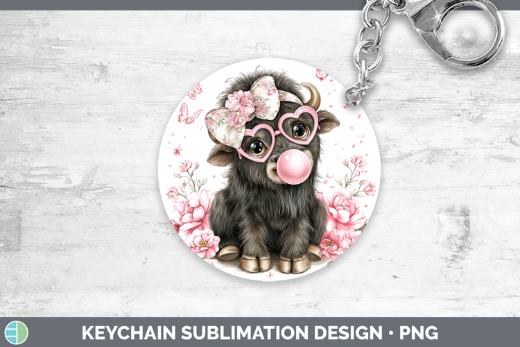 Musk Ox Woodland Pink Bubble Gum Keychain Sublimation Design