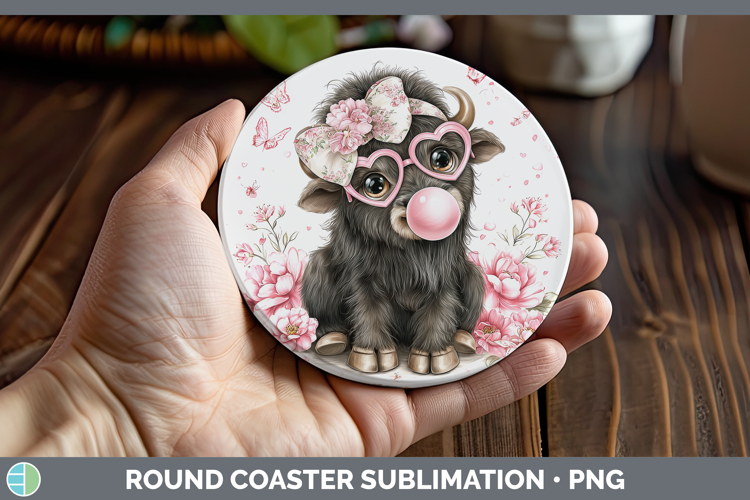 Musk Ox Woodland Pink Bubble Gum Round Coaster Sublimation D