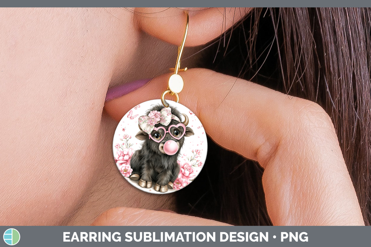 Musk Ox Woodland Pink Bubble Gum Round Earrings Sublimation