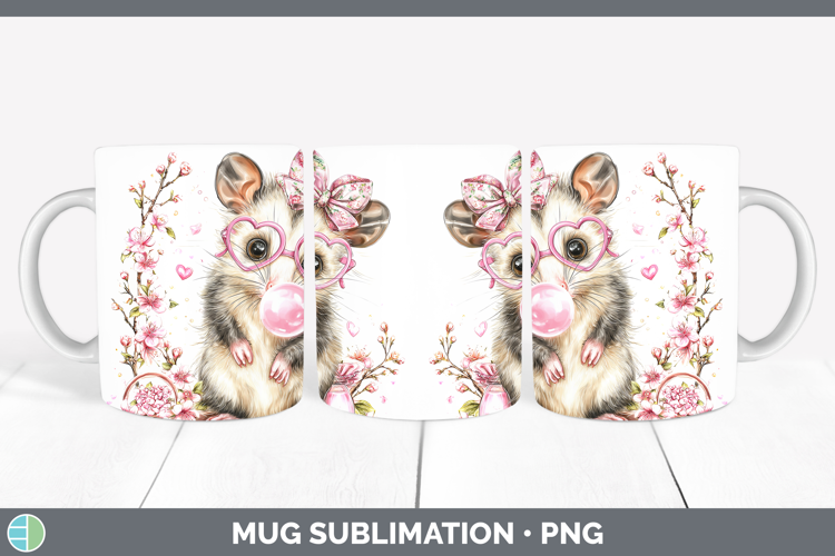 Opossum Woodland Pink Bubble Gum Mug Wrap Sublimation Design
