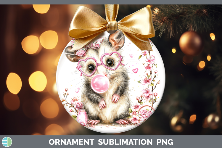 Opossum Woodland Pink Bubble Gum Ornament Sublimation Design