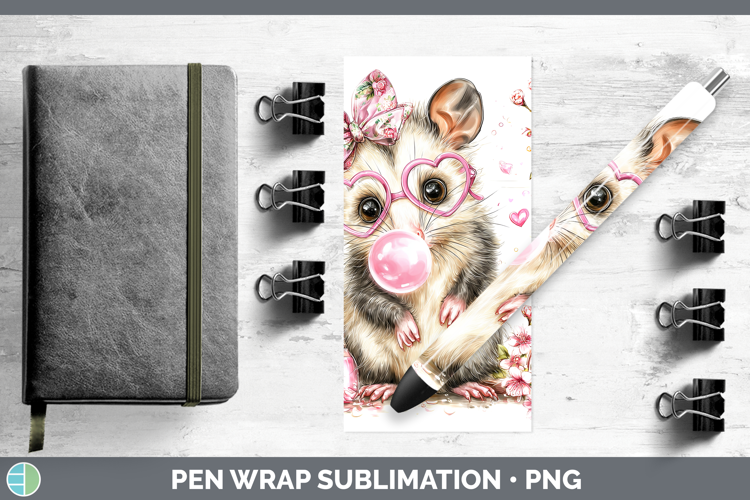 Opossum Woodland Pink Bubble Gum Pen Wrap Sublimation Design
