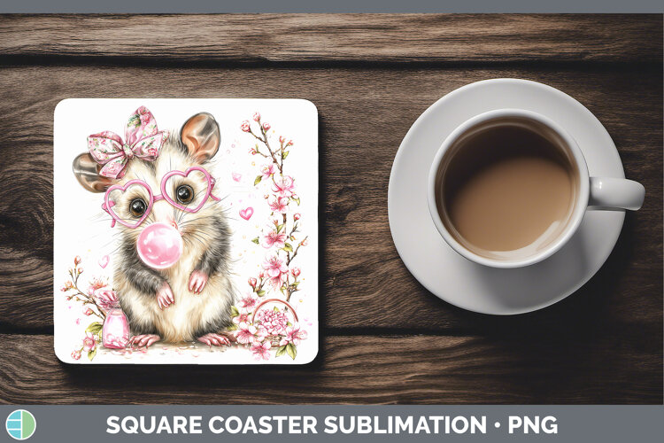 GorgeousWoodland Pink Bubble Gum Square Coaster design.