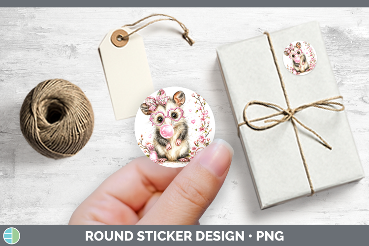 Opossum Woodland Pink Bubble Gum Stickers Design