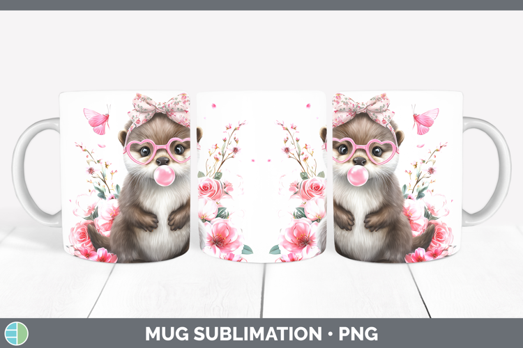 Otter Woodland Pink Bubble Gum Mug Wrap Sublimation Design