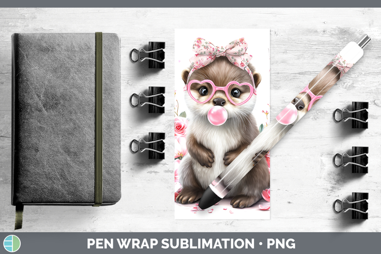 Otter Woodland Pink Bubble Gum Pen Wrap Sublimation Design