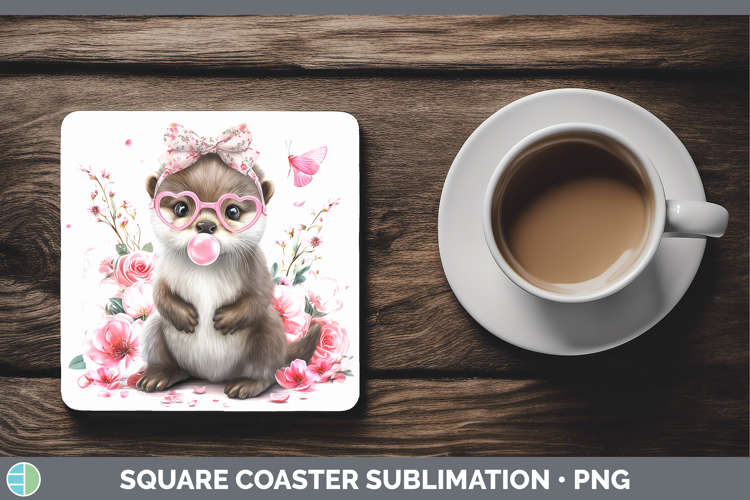 Otter Woodland Pink Bubble Gum Square Coaster Sublimation De