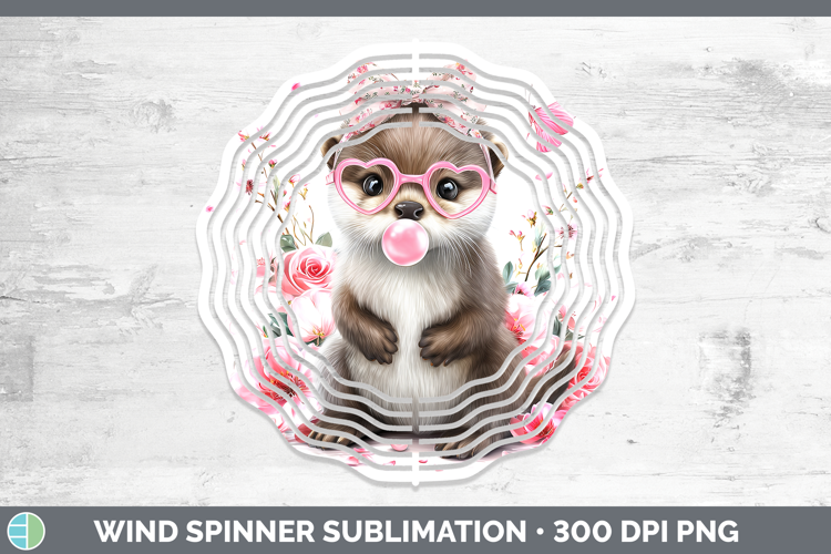 Otter Woodland Pink Bubble Gum Wind Spinner Sublimation Desi