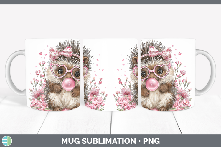 Porcupine Woodland Pink Bubble Gum Mug Wrap Sublimation Desi