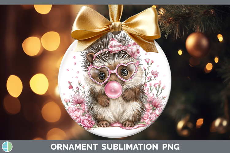 Porcupine Woodland Pink Bubble Gum Ornament Sublimation Desi