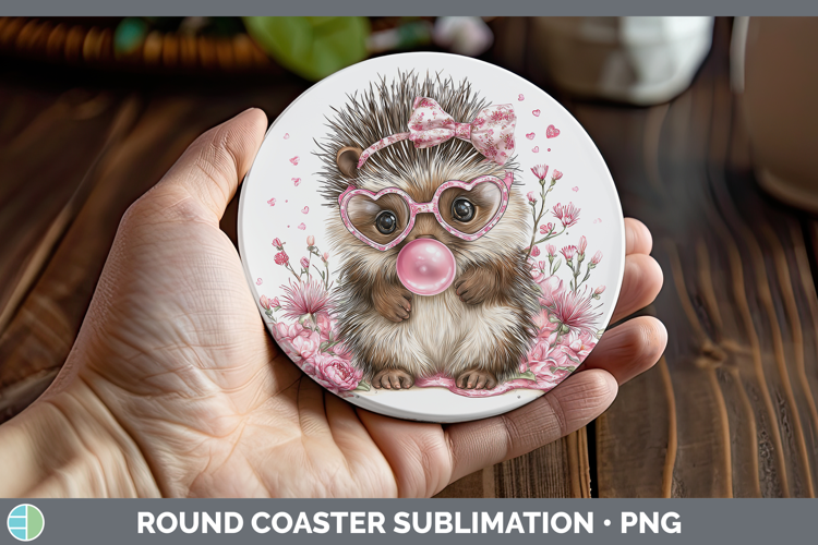 Porcupine Woodland Pink Bubble Gum Round Coaster Sublimation