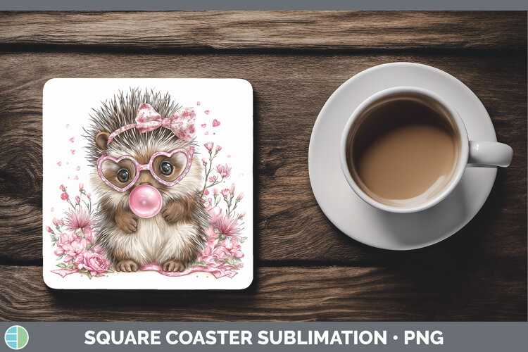 GorgeousWoodland Pink Bubble Gum Square Coaster design.