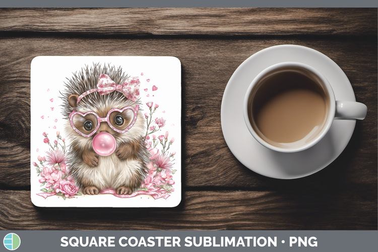 Porcupine Woodland Pink Bubble Gum Square Coaster Sublimatio
