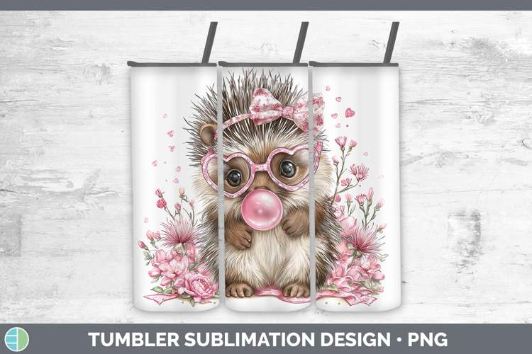 Porcupine Woodland Pink Bubble Gum Tumbler Sublimation Desig
