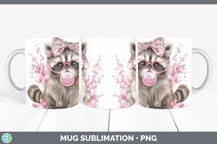 Raccoon Woodland Pink Bubble Gum Mug Wrap Sublimation Design