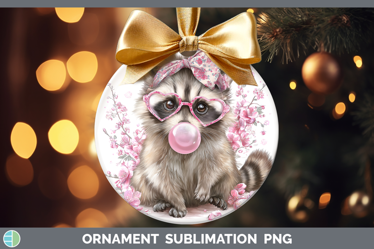 Raccoon Woodland Pink Bubble Gum Ornament Sublimation Design