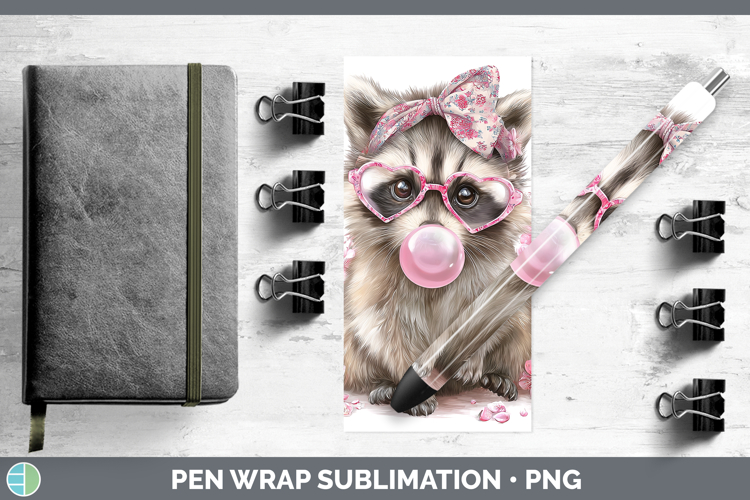 Raccoon Woodland Pink Bubble Gum Pen Wrap Sublimation Design