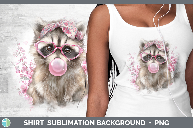 Raccoon Woodland Pink Bubble Gum Shirt Sublimation Design