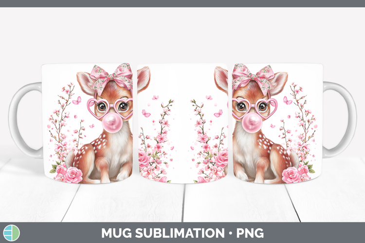 Reindeer Woodland Pink Bubble Gum Mug Wrap Sublimation Desig