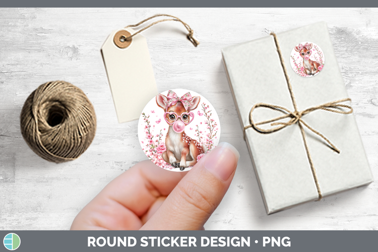 Reindeer Woodland Pink Bubble Gum Stickers Design