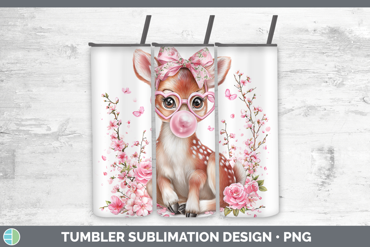 Reindeer Woodland Pink Bubble Gum Tumbler Sublimation Design