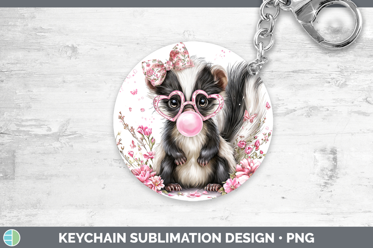 Skunk Woodland Pink Bubble Gum Keychain Sublimation Design