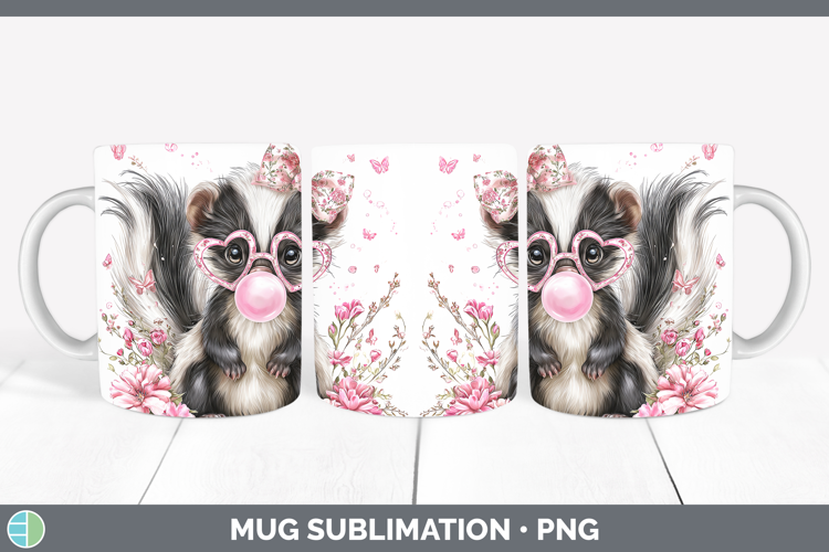Skunk Woodland Pink Bubble Gum Mug Wrap Sublimation Design