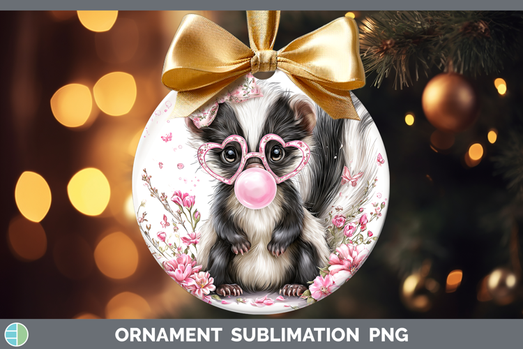 Skunk Woodland Pink Bubble Gum Ornament Sublimation Design