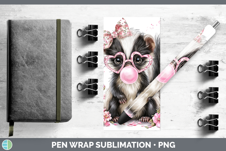 Skunk Woodland Pink Bubble Gum Pen Wrap Sublimation Design