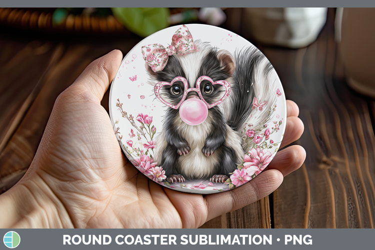 Skunk Woodland Pink Bubble Gum Round Coaster Sublimation Des