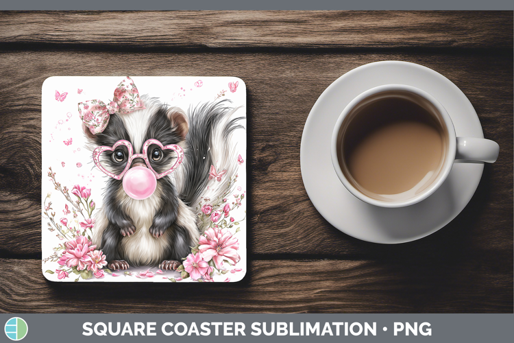Skunk Woodland Pink Bubble Gum Square Coaster Sublimation De