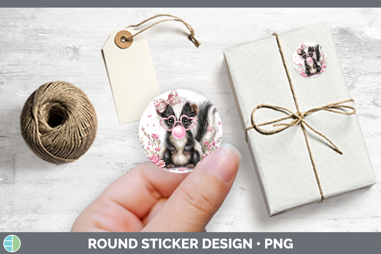 Skunk Woodland Pink Bubble Gum Stickers Design