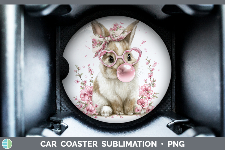 Snowshoe Hare Woodland Pink Bubble Gum Car Coaster Sublimati