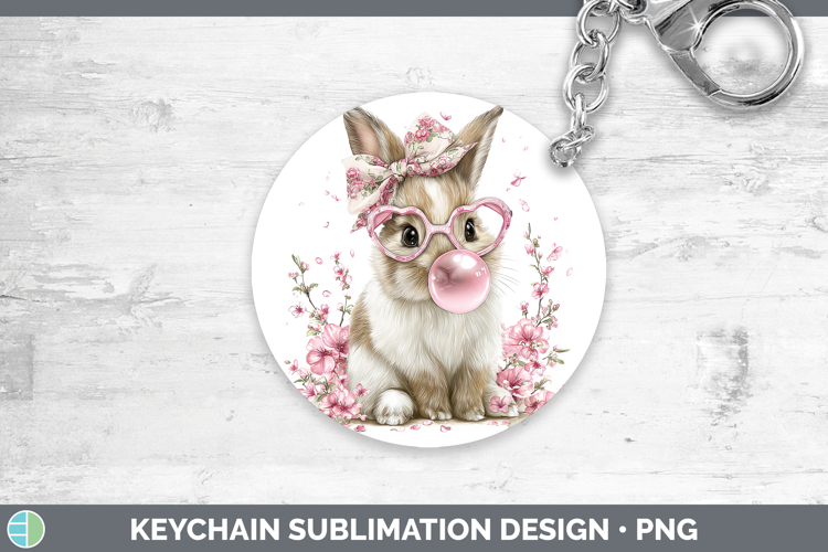 Snowshoe Hare Woodland Pink Bubble Gum Keychain Sublimation