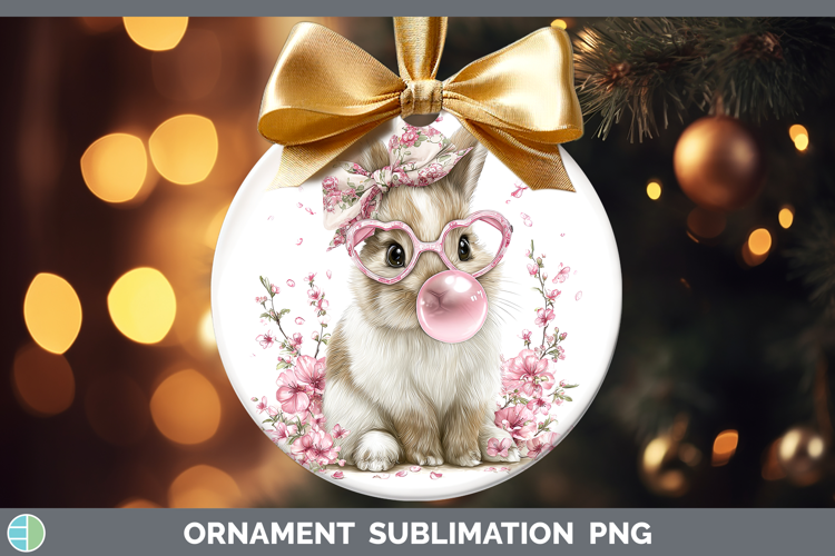 Snowshoe Hare Woodland Pink Bubble Gum Ornament Sublimation