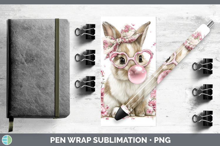 Snowshoe Hare Woodland Pink Bubble Gum Pen Wrap Sublimation