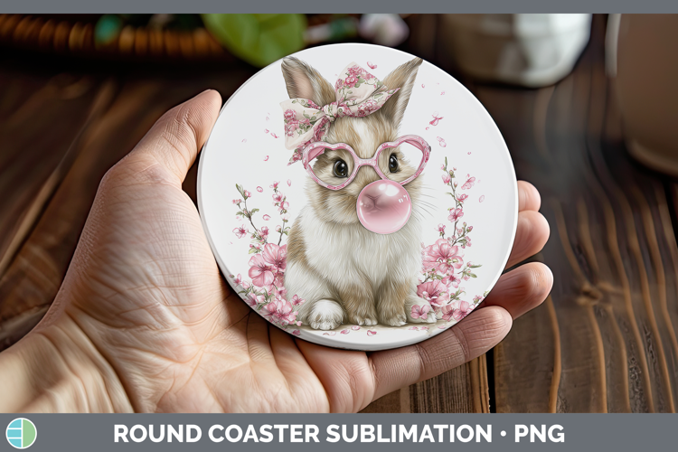 Snowshoe Hare Woodland Pink Bubble Gum Round Coaster Sublima