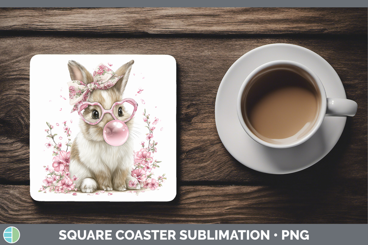 Snowshoe Hare Woodland Pink Bubble Gum Square Coaster Sublim