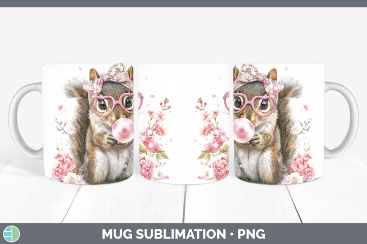 Squirrel Woodland Pink Bubble Gum Mug Wrap Sublimation Desig