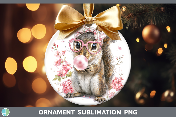 Squirrel Woodland Pink Bubble Gum Ornament Sublimation Desig