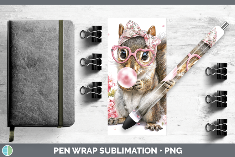 Squirrel Woodland Pink Bubble Gum Pen Wrap Sublimation Desig