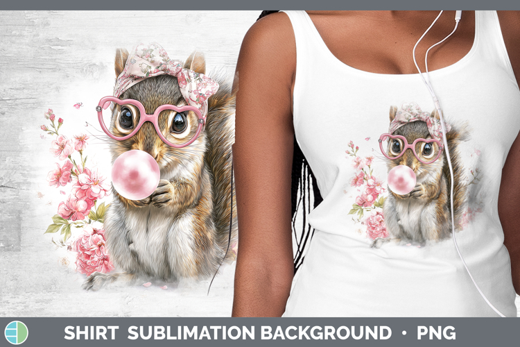 Squirrel Woodland Pink Bubble Gum Shirt Sublimation Design