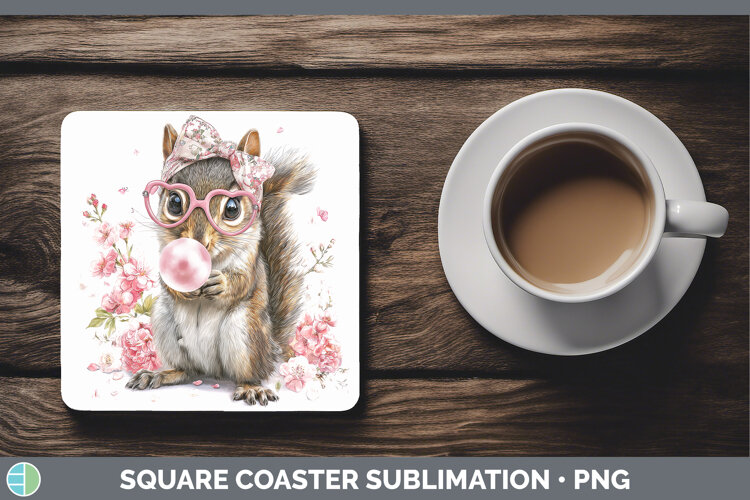 GorgeousWoodland Pink Bubble Gum Square Coaster design.