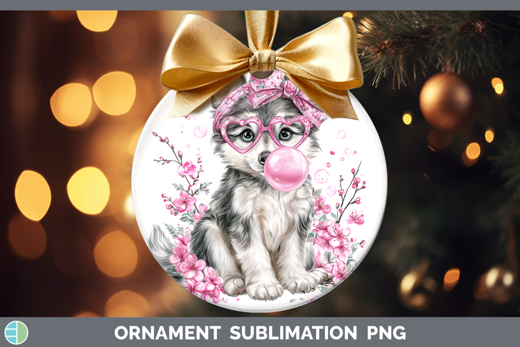 Wolf Woodland Pink Bubble Gum Ornament Sublimation Design