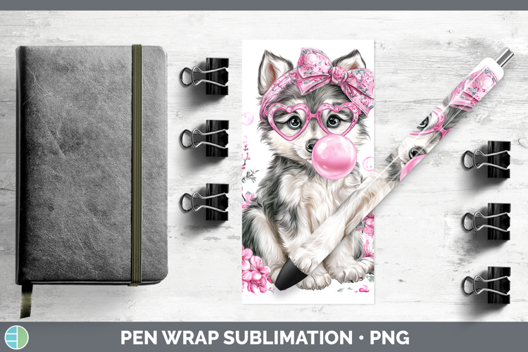Wolf Woodland Pink Bubble Gum Pen Wrap Sublimation Design