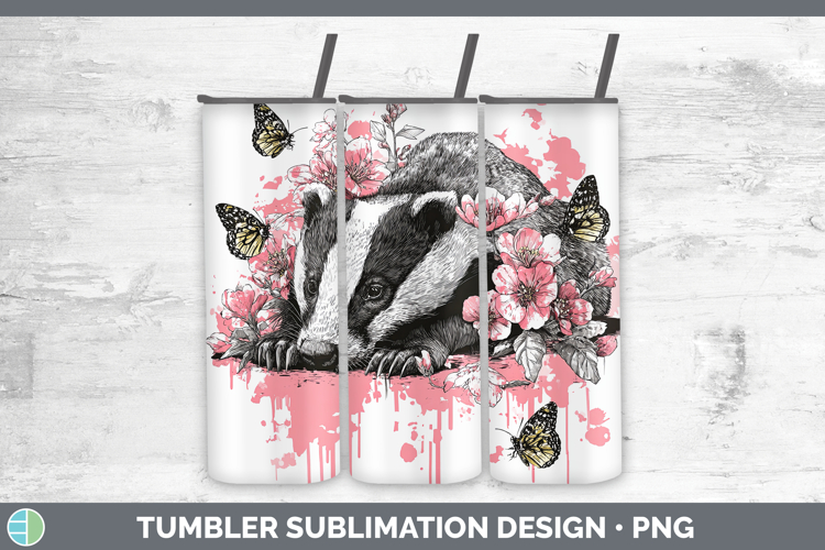 Woodland Pink Drips Badger Tumbler Sublimation 20 oz Skinny