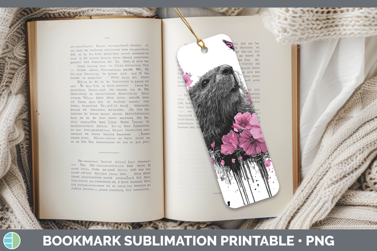 Woodland Pink Drips Beaver Bookmark Sublimation Printable De
