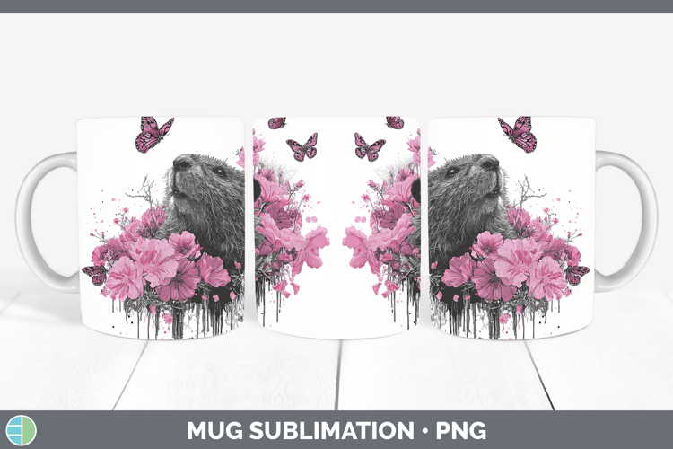 Woodland Pink Drips Beaver Mug Wrap Sublimation Coffee Cup D