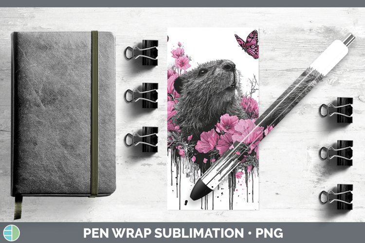 Woodland Pink Drips Beaver Pen Wrap Sublimation Pen Designs