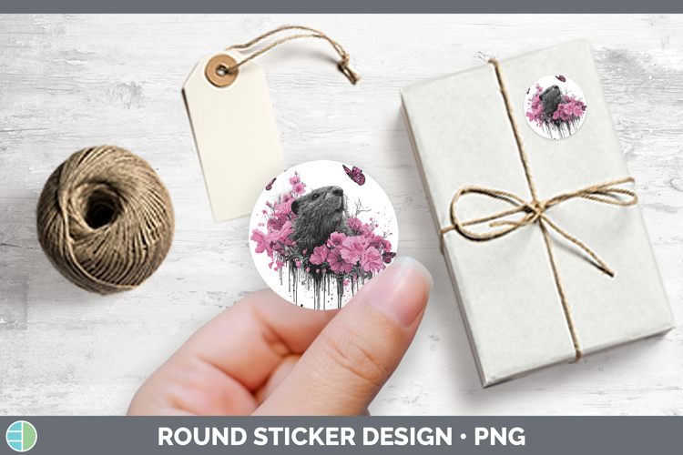 Woodland Pink Drips Beaver Stickers | Round Labels Designs